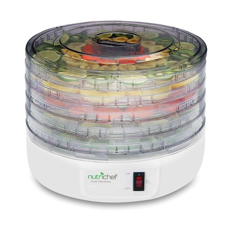 Nutrichef Electric Countertop Food Dehydrator, Food Preserver (White) PKFD12